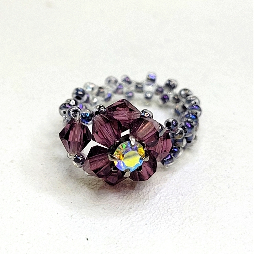 Crystal Beaded Ring Floral
